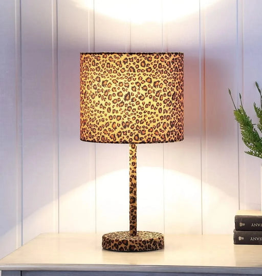 19.25' Faux Suede Leopard Print Metal Table Lamp Default -DTYStore