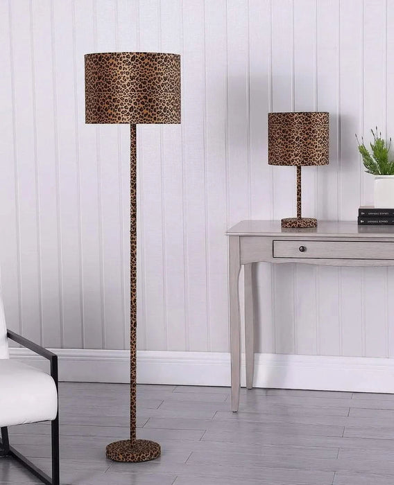 19.25' Faux Suede Leopard Print Metal Table Lamp Default -DTYStore