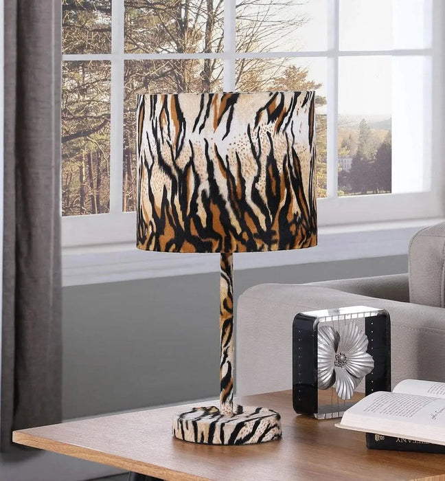 19.25' Faux Suede Tiger Print Metal Table Lamp Default -DTYStore