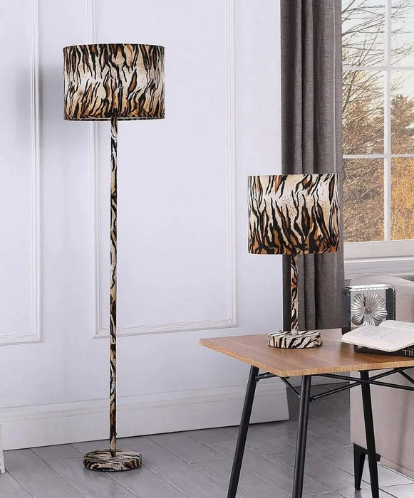 19.25' Faux Suede Tiger Print Metal Table Lamp Default -DTYStore