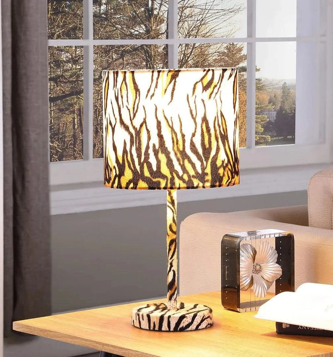 19.25' Faux Suede Tiger Print Metal Table Lamp Default -DTYStore