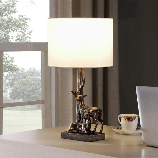 19.75' In Capreolus Bronze Western Roe Deers Polyresin Table Lamp Default -DTYStore