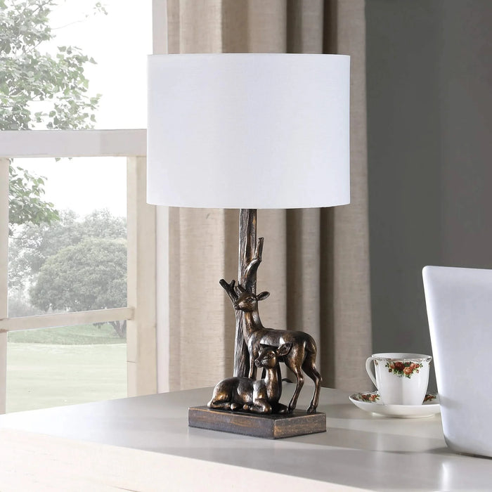 19.75' In Capreolus Bronze Western Roe Deers Polyresin Table Lamp Default -DTYStore