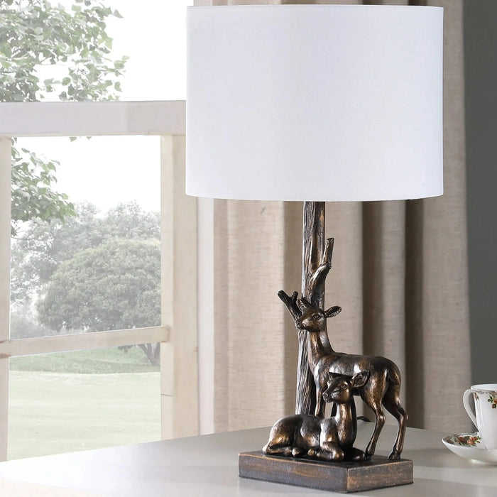 19.75' In Capreolus Bronze Western Roe Deers Polyresin Table Lamp Default -DTYStore