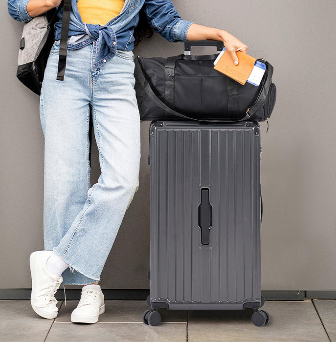 Luggage Set 4 pcs (20"/24"/29"/Travel Bag), PC+ABS Durable Lightweight Luggage with Collapsible Cup Holder, 360Â° Silent Spinner Wheels, TSA Lock, Gray - DTYStore