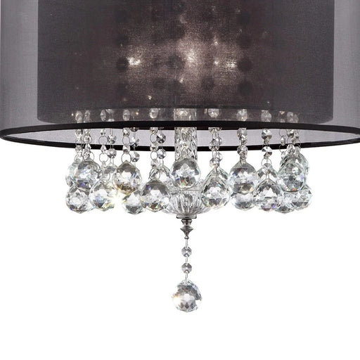 19' Tall Ceiling Lamp 'Effleurer', Silver and Crystal Accents, Black Shade Default -DTYStore