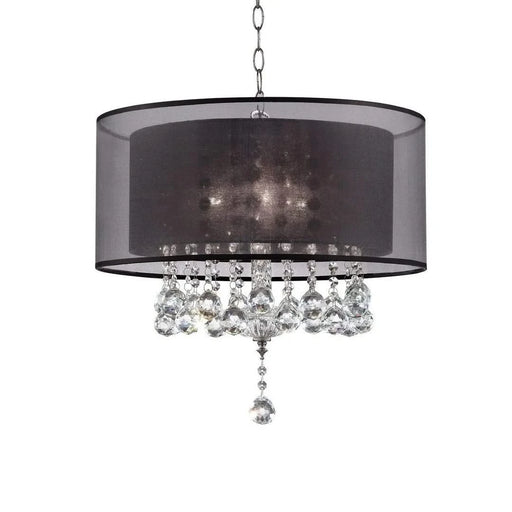19' Tall Ceiling Lamp 'Effleurer', Silver and Crystal Accents, Black Shade Default -DTYStore