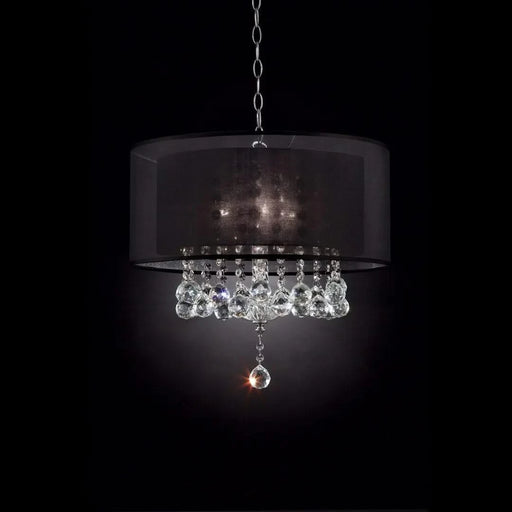 19' Tall Ceiling Lamp 'Effleurer', Silver and Crystal Accents, Black Shade Default -DTYStore