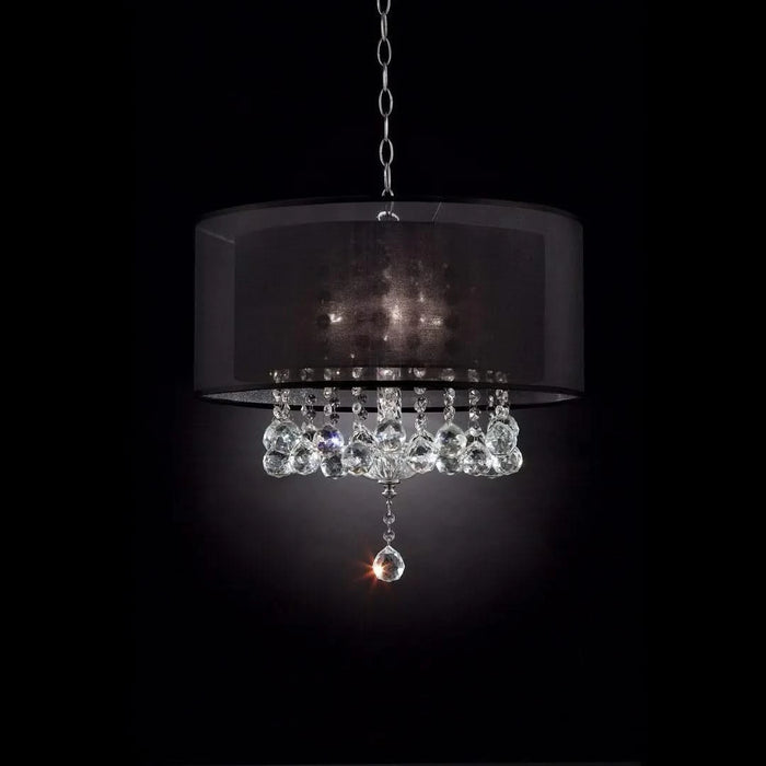 19' Tall Ceiling Lamp 'Effleurer', Silver and Crystal Accents, Black Shade Default -DTYStore