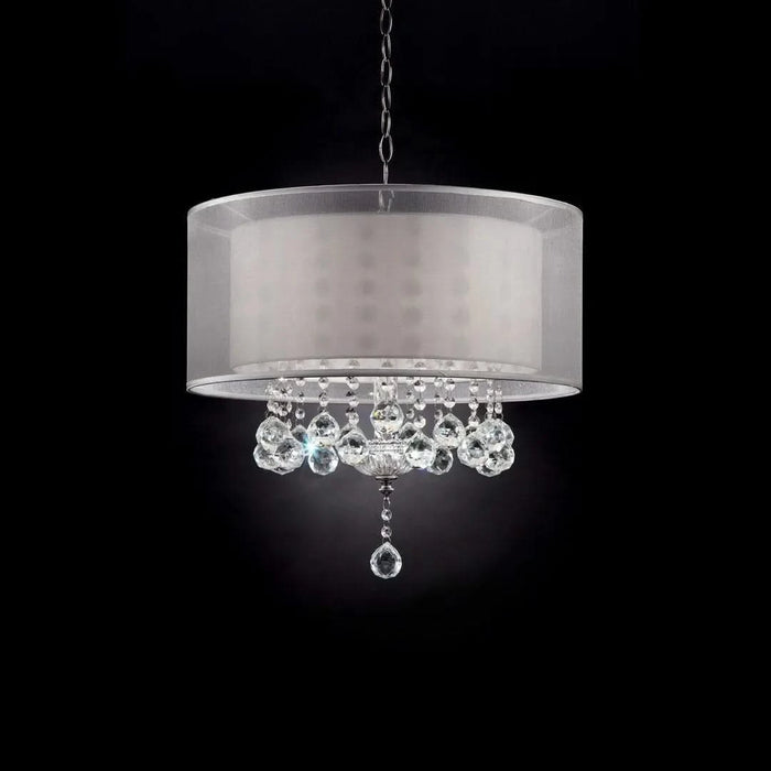 19' Tall Ceiling Lamp 'Moiselle', Silver and Crystal Accents, Silvery Shade Default -DTYStore