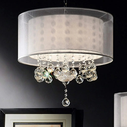 19' Tall Ceiling Lamp 'Moiselle', Silver and Crystal Accents, Silvery Shade Default -DTYStore