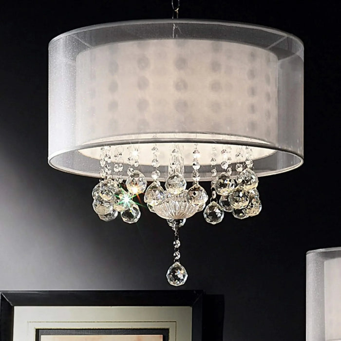 19' Tall Ceiling Lamp 'Moiselle', Silver and Crystal Accents, Silvery Shade Default -DTYStore