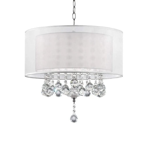 19' Tall Ceiling Lamp 'Moiselle', Silver and Crystal Accents, Silvery Shade Default -DTYStore
