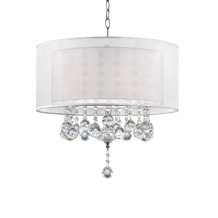 19' Tall Ceiling Lamp 'Moiselle', Silver and Crystal Accents, Silvery Shade Default -DTYStore