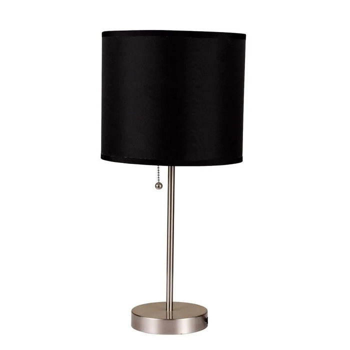 19' Tall Metal Table Lamp with Silver finish, Black Shade Default -DTYStore