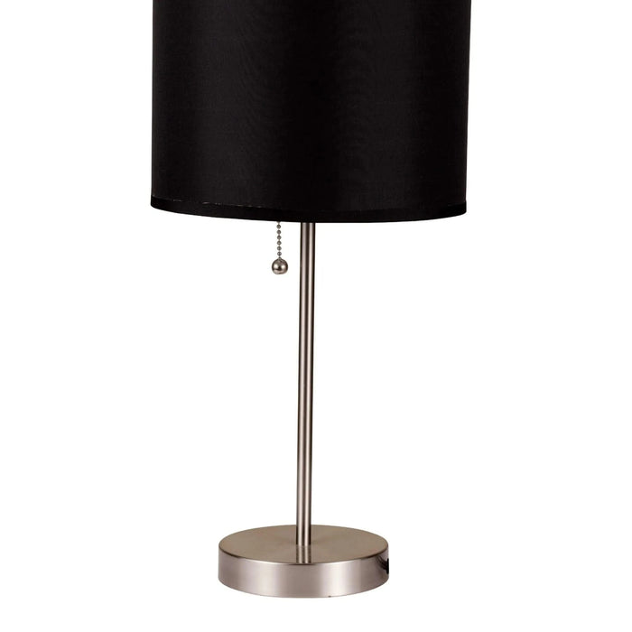 19' Tall Metal Table Lamp with Silver finish, Black Shade Default -DTYStore