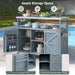 Outdoor Kitchen Island, Rolling Bar Cart & Storage Cabinet, Farmhouse Solid Wood Outdoor Grill Table with Stainless Steel Top, Spice Rack , Towel Rack for Kitchen & BBQ , Grey Blue - DTYStore