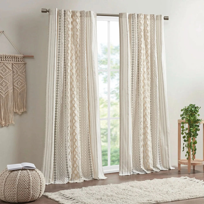 1PC 50x108' Cotton Printed Curtain Panel with Chenille Stripe and Lining - DTY Store