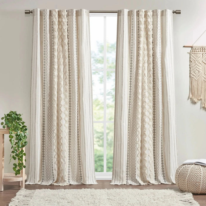 1PC 50x108' Cotton Printed Curtain Panel with Chenille Stripe and Lining - DTY Store