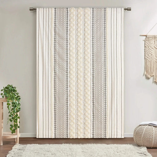 1PC 50x108' Cotton Printed Curtain Panel with Chenille Stripe and Lining Default -DTYStore