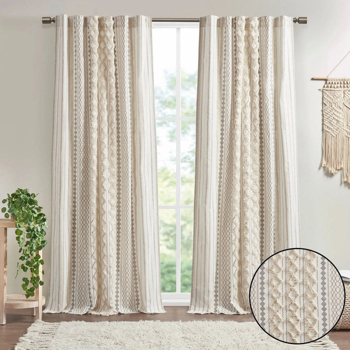 1PC 50x108' Cotton Printed Curtain Panel with Chenille Stripe and Lining - DTY Store