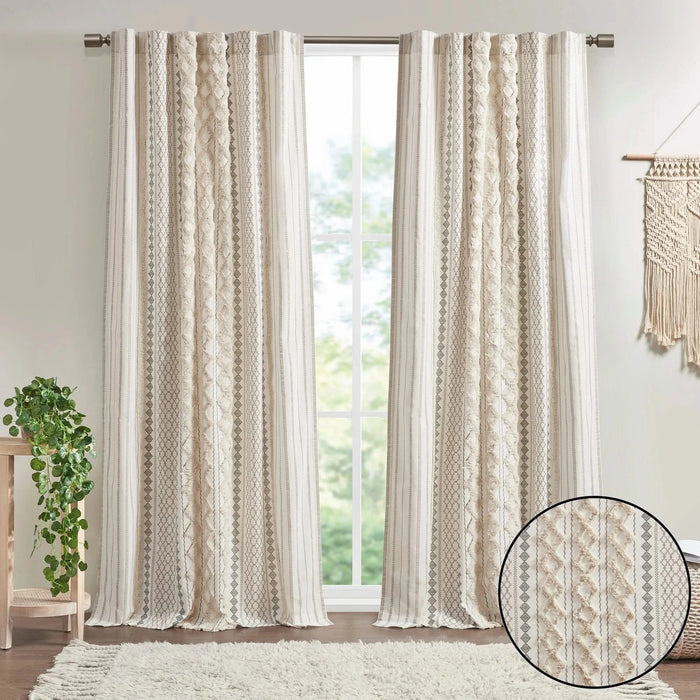 1PC 50x108' Cotton Printed Curtain Panel with Chenille Stripe and Lining Default -DTYStore