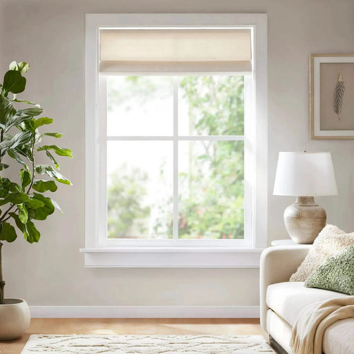 1PC Cordless Roman Blind Galen Matte fabric Light-Filtering Window Shade Ivory -DTYStore