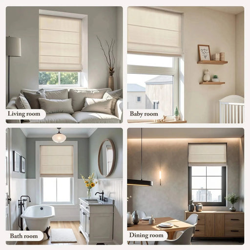1PC Cordless Roman Blind Galen Matte fabric Light-Filtering Window Shade Ivory -DTYStore