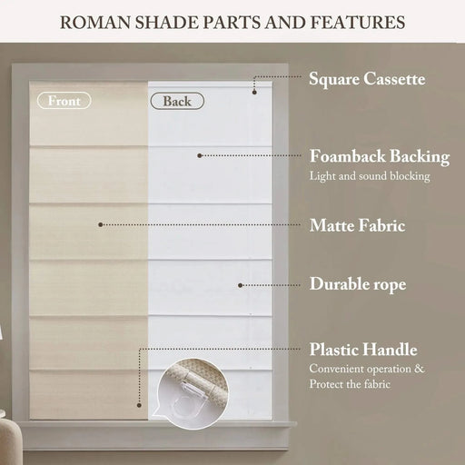 1PC Cordless Roman Blind Galen Matte fabric Light-Filtering Window Shade Ivory -DTYStore