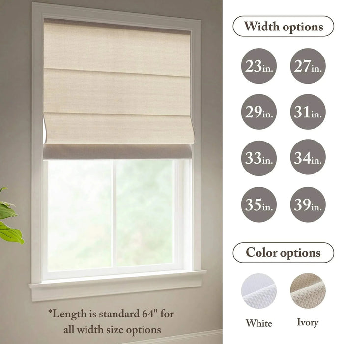 1PC Cordless Roman Blind Galen Matte fabric Light-Filtering Window Shade Ivory -DTYStore