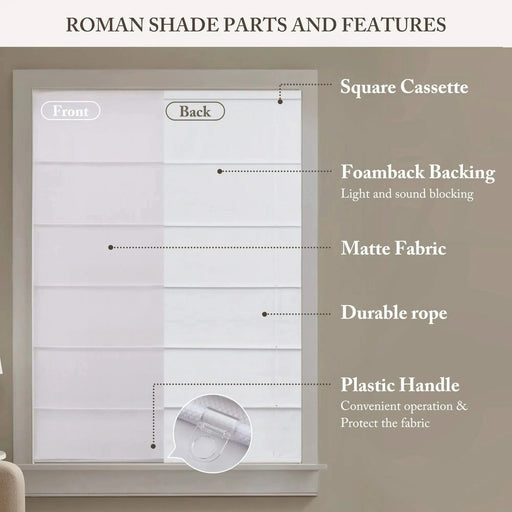 1PC Cordless Roman Blind Galen Matte fabric Light-Filtering Window Shade White -DTYStore