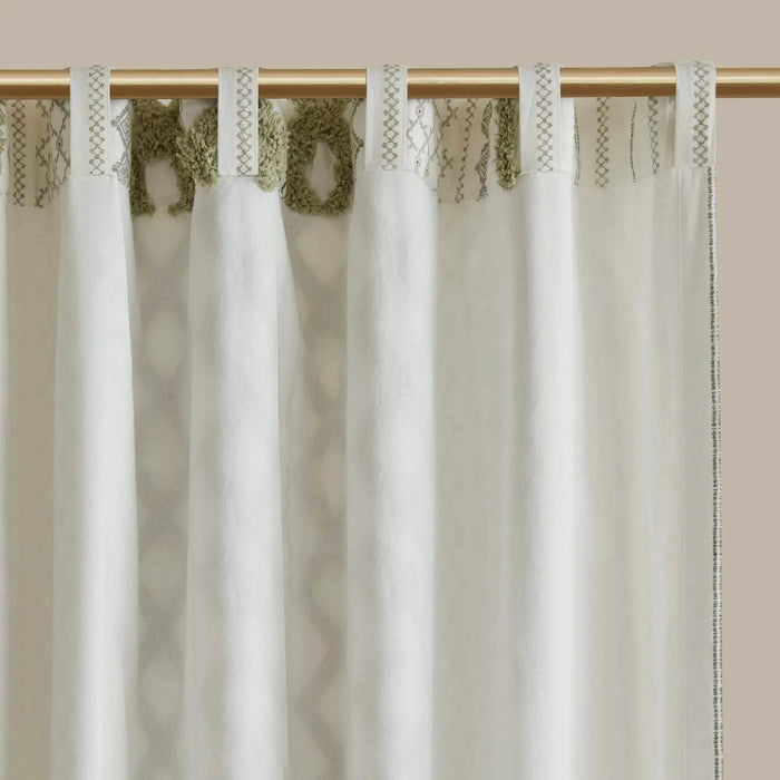 1 PCS 50x84' Cotton Printed Curtain Panel with Chenille Stripe and Lining Green Default -DTYStore