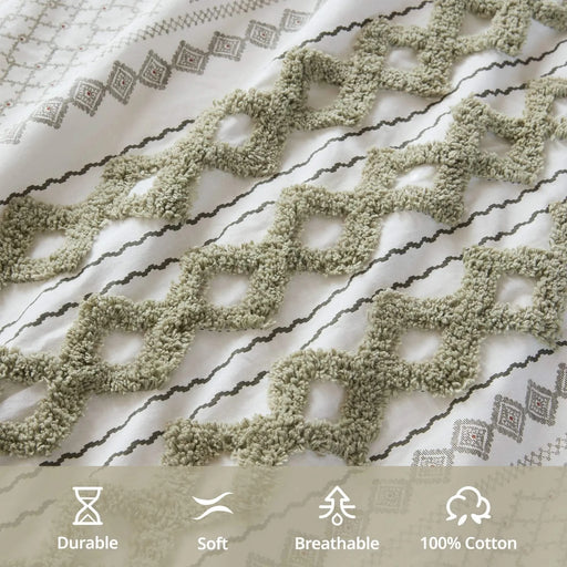 1 PCS 50x84' Cotton Printed Curtain Panel with Chenille Stripe and Lining Green Default -DTYStore