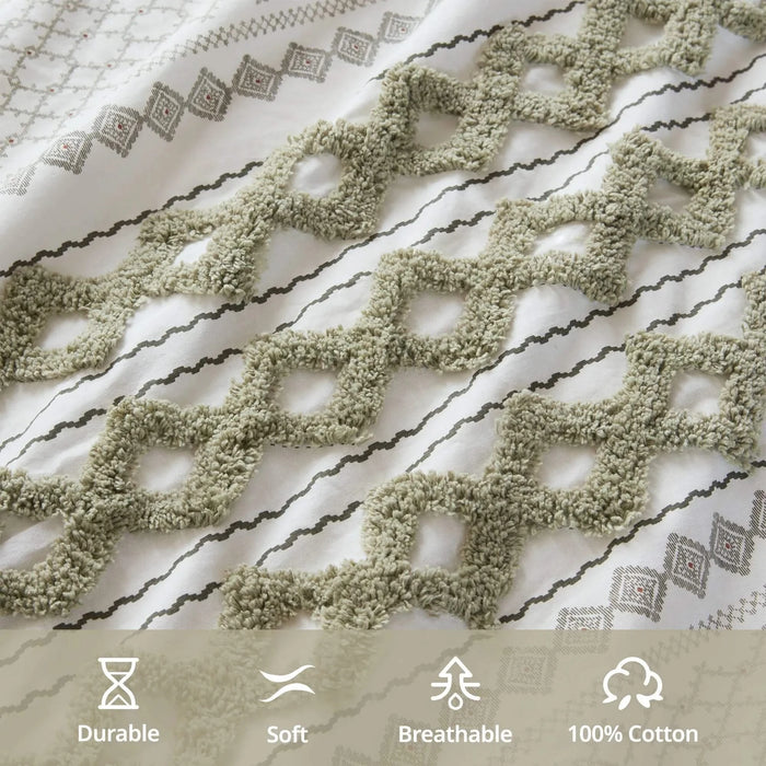 1 PCS 50x95' Cotton Printed Curtain Panel with Chenille Stripe and Lining Green Default -DTYStore