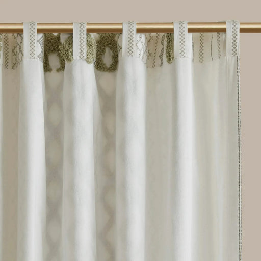 1 PCS 50x95' Cotton Printed Curtain Panel with Chenille Stripe and Lining Green Default -DTYStore