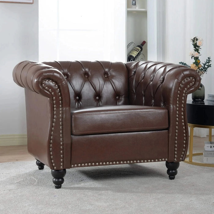 1 Seater Sofa For Living Room — Compact Comfortable Upholstered Lounge Chair Dark Brown -DTYStore