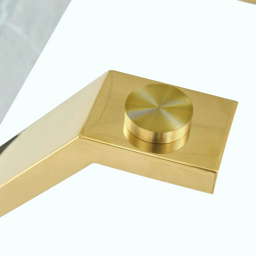 1 table and 8 chairs. Modern, simple and luxurious tempered glass rectangular dining table and desk with 8 white PU gold plated leg chairs 79''x39''x30'' Default -DTYStore