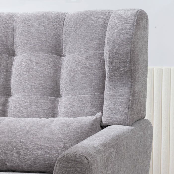 Modern Accent Chair,Chenille Arm Chairs for Living Room,Upholstered Mordern Armchair,Comfy Soft Padded Lounge Chair in Small Space, Bedroom, w/Pillow, Solid Wood Leg (Gray) - DTYStore