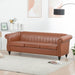 83.46" Brown PU Rolled Arm Chesterfield Three Seater Sofa. - DTYStore