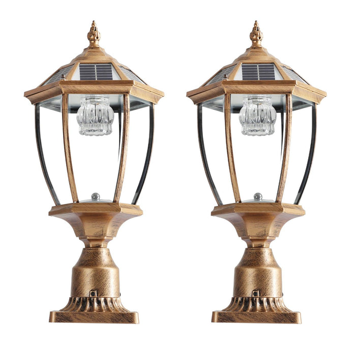 Retro Gold Solar Column Headlights With Dimmable LED(2 pack)