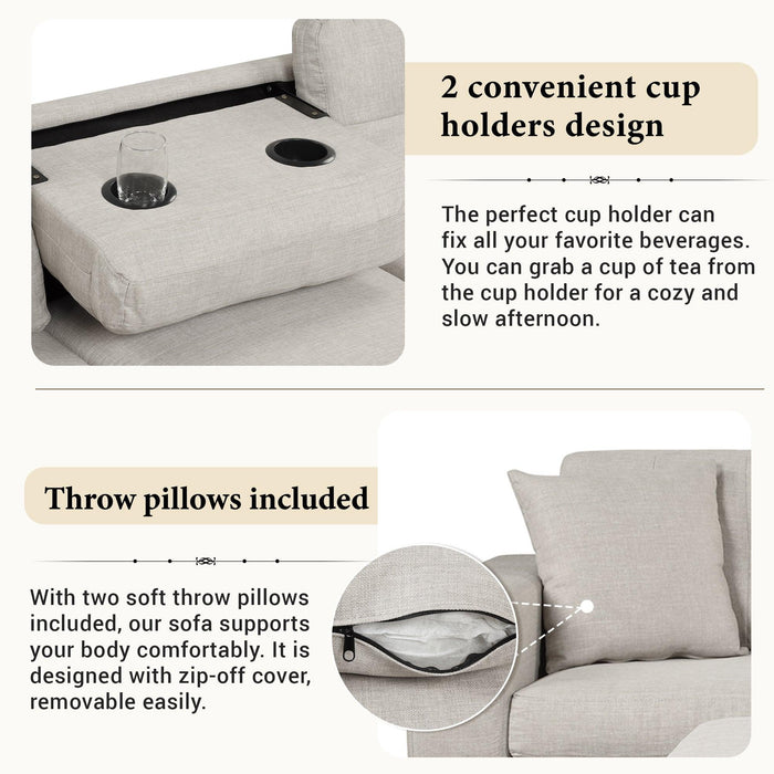 105" Modern Sectional Sofa with Storage Ottoman, L-Shape Couch with 2 Pillows and Cup Holder,Sectional Sofa with Reversible Chaise for Living Room,Light Gray - DTYStore