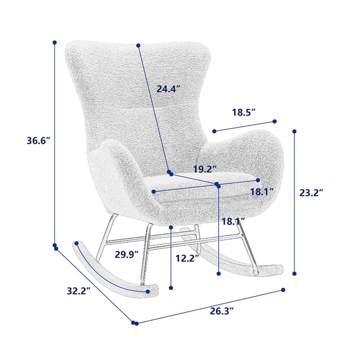 Velvet Fabric Padded Seat Rocking Chair with High Backrest and Armrests - DTYStore