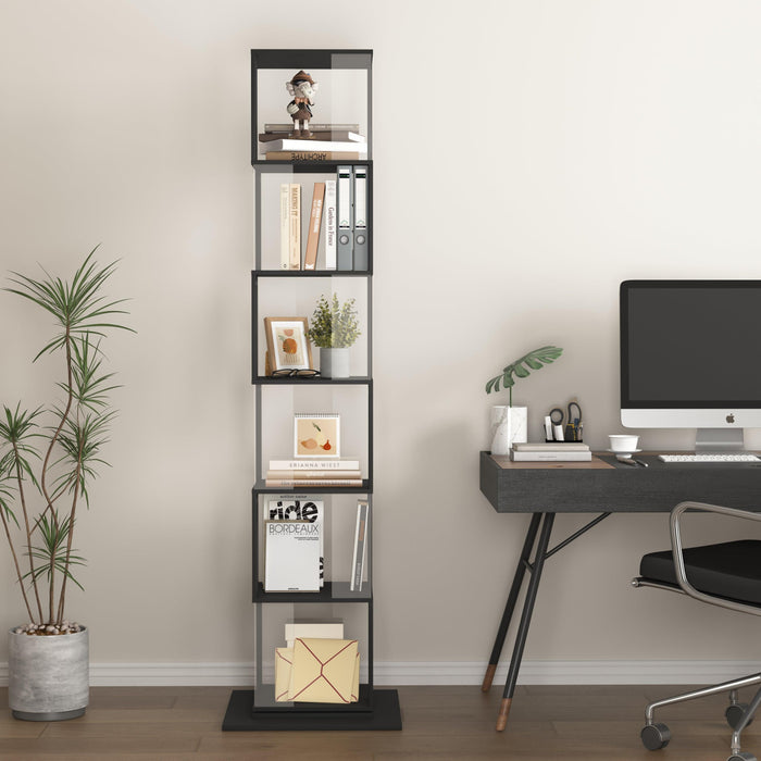 6 tier Rotating Bookshelf, Floor Rack Simple Bookcase with Acrylic plate Student Multi-Function Creative Bookshelf for Living Room with anti-toppling base - DTYStore