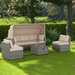 6 Pieces Patio Furniture Sets, Outdoor Rattan Daybed with Retractable Canopy, Outdoor Sectional Sofa Set with Adjustable Backrest, Chaise Chair Sunbed for Garden Poolside Backyard-3 - DTYStore