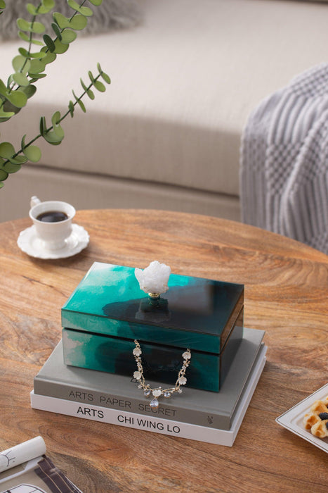 8.5" x 5" x 5" Bethany Aqua Jewelry Box, Stackable Decorative Storage Boxes With Lids - DTYStore