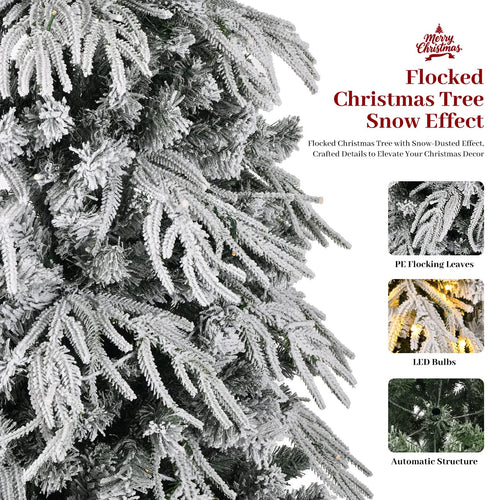 7ft Slim Flocked Christmas Tree Pre-lit w/ 767 Premium PE&PVC Tips, 250Warm White LED Lights, Skinny Noble Artificial Christmas Tree Easy Assembly for Home, Corner, Narrow Place - Image 6