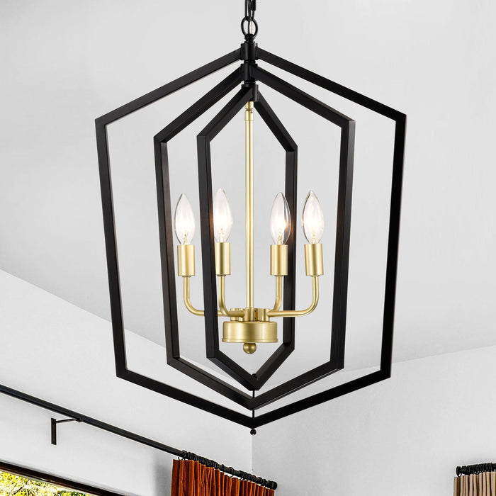 18.11" Matte Black + Gold Chandelier for Dining Room, 4-Light Kitchen Chandelier Light Fixture Modern Metal Industrial Chandeliers for Farmhouse Entryway Living Room (E12 Bulbs Not Included) - DTYStore