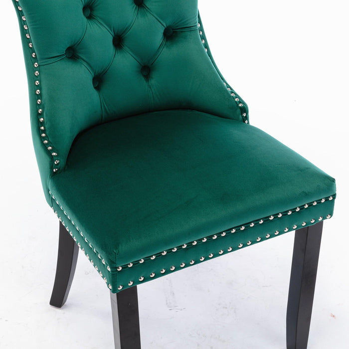 Nikki Collection Modern, High-end Tufted Solid Wood Contemporary Velvet Upholstered Dining Chair with Wood Legs Nailhead Trim 2-Pcs Set,Green - DTYStore