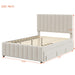 Full Size Upholstered Platform Bed with Twin Size Trundle and 3 Drawers, Linen Fabric, Beige