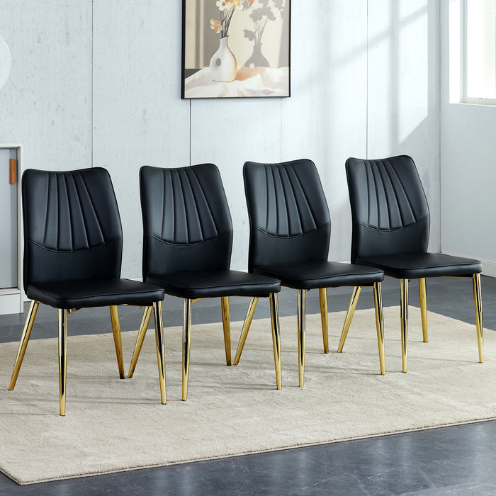 Four black dining chairs. A medieval modern chair made of PU material with soft cushions, equipped with golden metal legs. Suitable for restaurants and living rooms - DTYStore